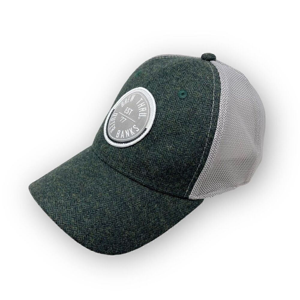 Brew Thru Outer Banks NC Beach Mesh Snapback Baseball Trucker Cap Hat OSFM Green